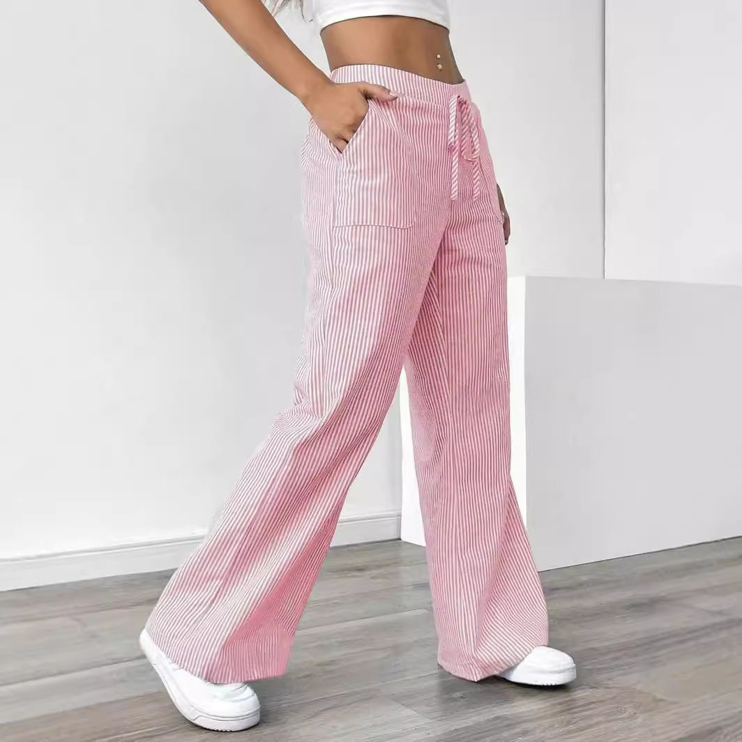 Striped Wide Leg Trousers with Pockets Casual Loose Pants for Women