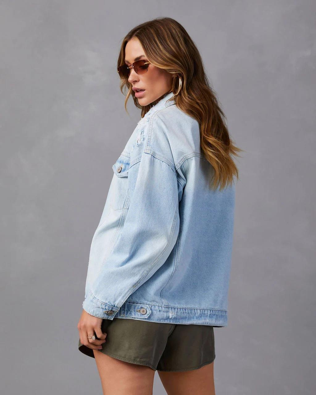 Blouson en jean bleu clair pour femme - Tailles S à 2XL