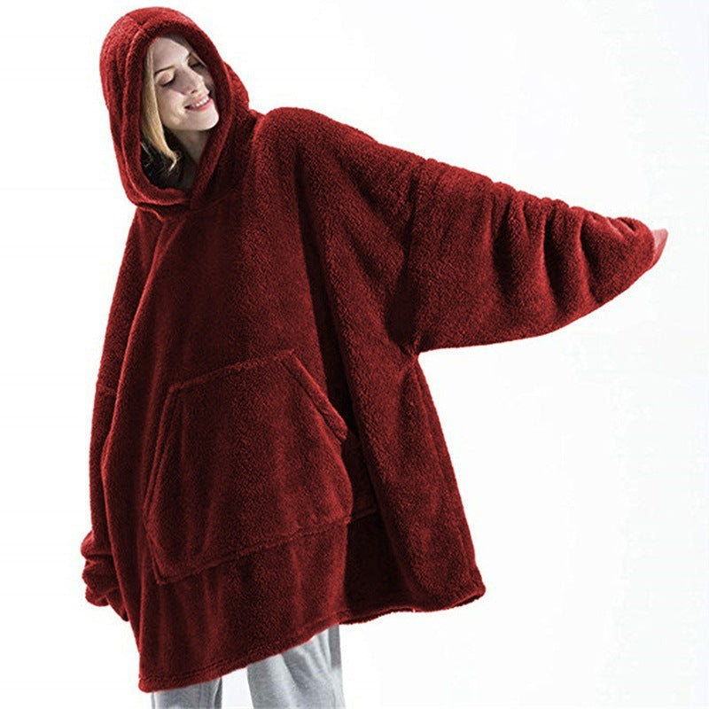 Hooded Sweatshirt Hoodie with Large Pocket, Double-Sided Velvet, One Size
