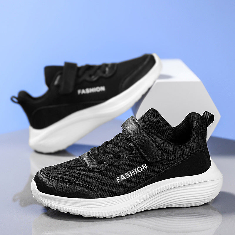 Chaussures de course pour garçons en maille respirante pour terrain dur, noir et blanc, tailles 28-40