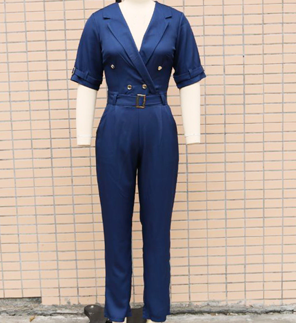 Women's Clothing Fashion Tailored Collar Fit Slim-fit Commute Jumpsuit