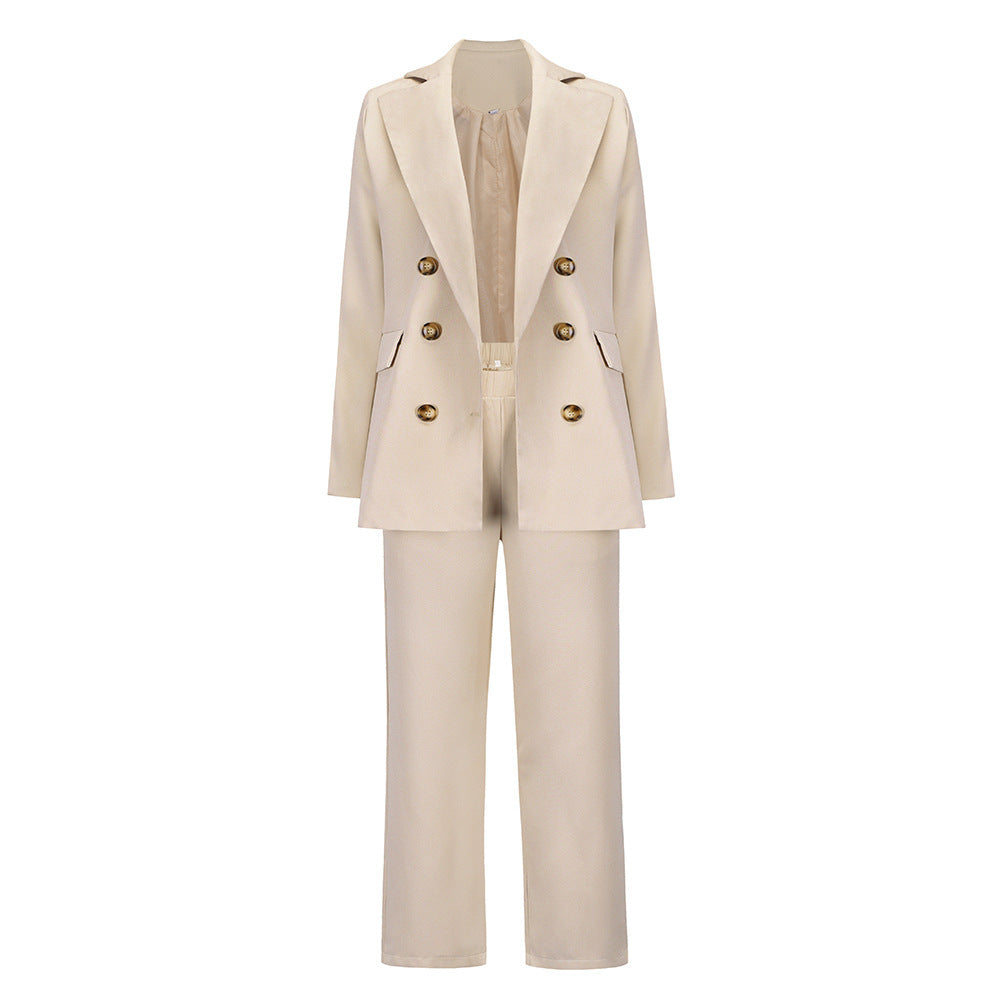 British Style Double-Breasted Straight Trousers Professional Ladies Suit