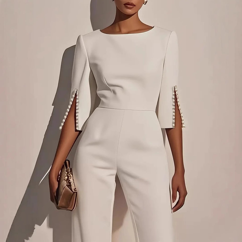 Solid Color Beading Slim Fit Bodysuit for Women