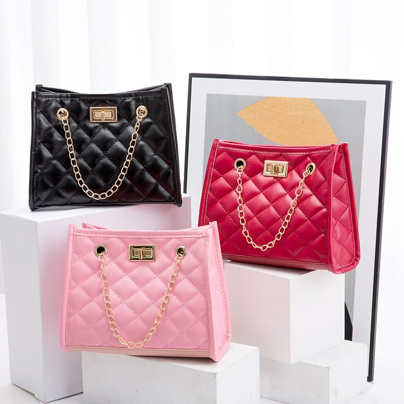 Mini Chain Rhombus Embroidered Small Square Shoulder Bag for Women