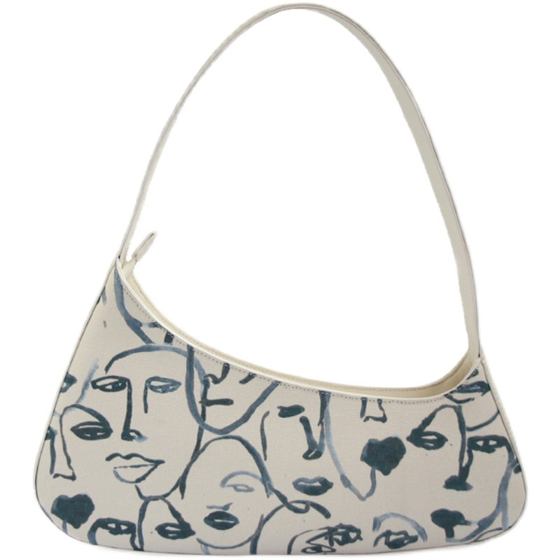 Niche White Canvas Vintage Shoulder Bag 35.5CM