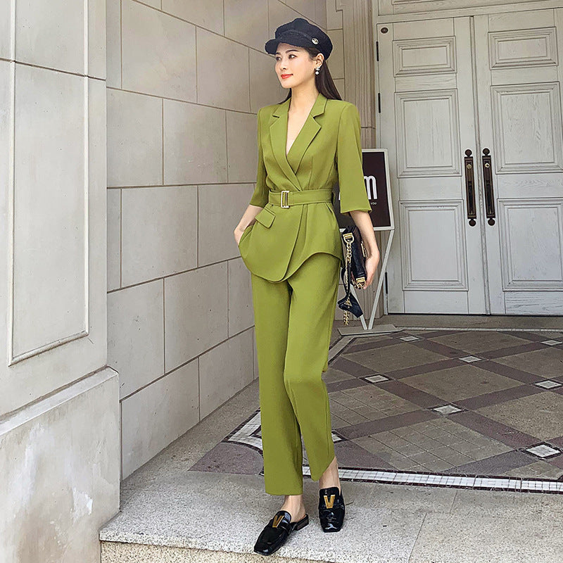 Two-piece Suit With Waistband Design And Waist Slimming