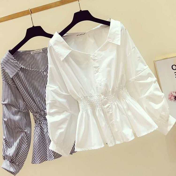 Western Style Puff Sleeve White Shirt Top for Women