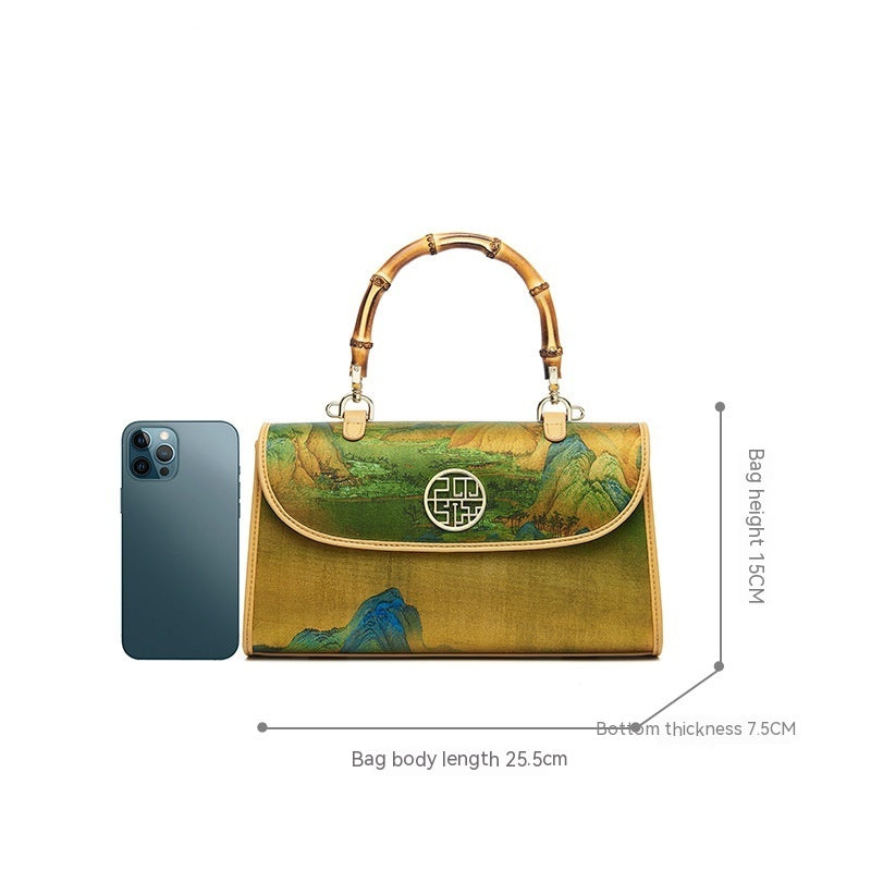 Silk Women's Cheongsam Bamboo Crossbody Handbag Small Bag Golden Yellow