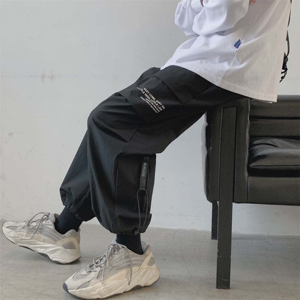 Men's Drawstring Casual Loose Multi-Pocket Overalls Pants