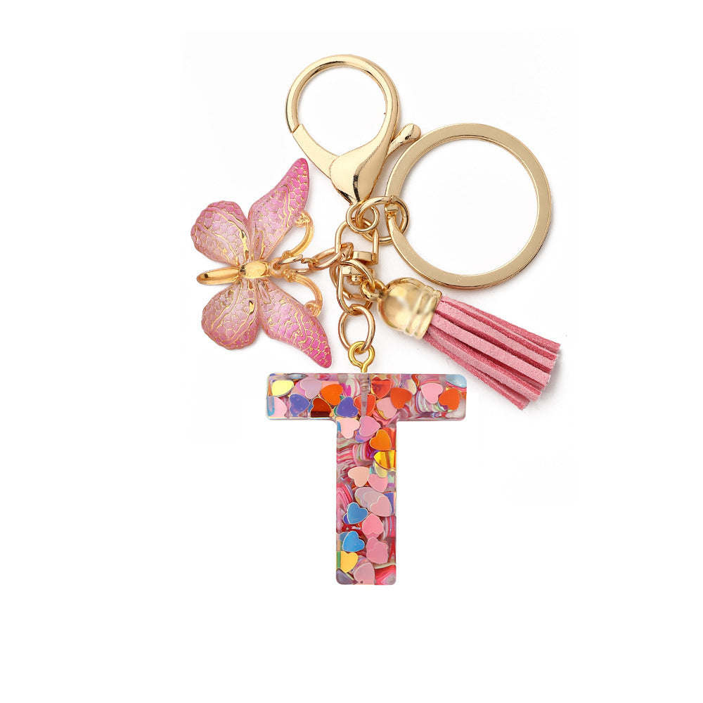 Resin English Letter Epoxy Butterfly Pendant Key Ring
