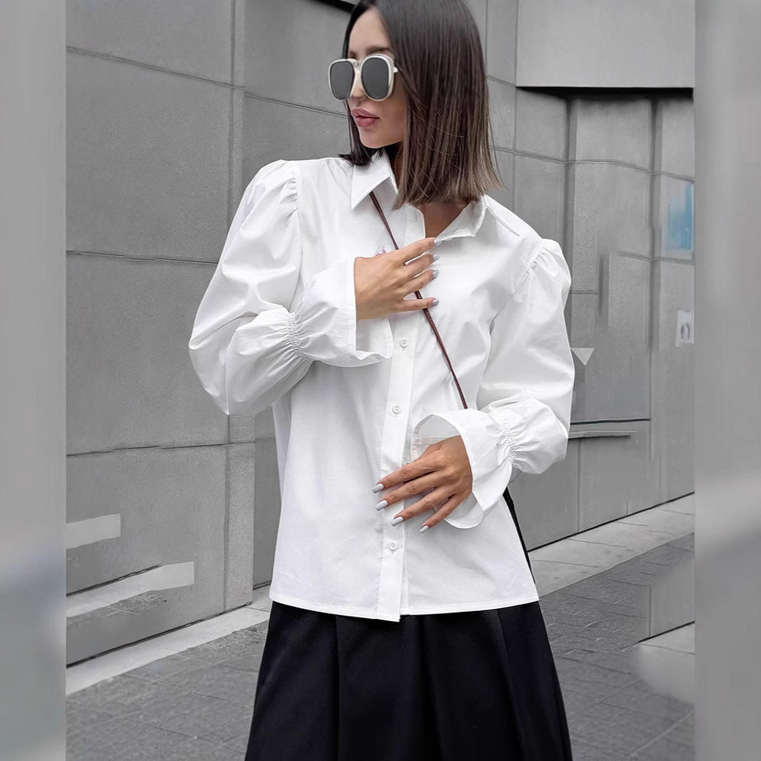 Chemise Blanche Ample à Manches Bouffantes pour Femme