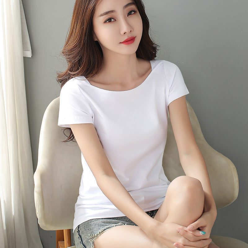 Fashionable Women's Slim Fit Half-Sleeve White Bottoming Shirt Top
