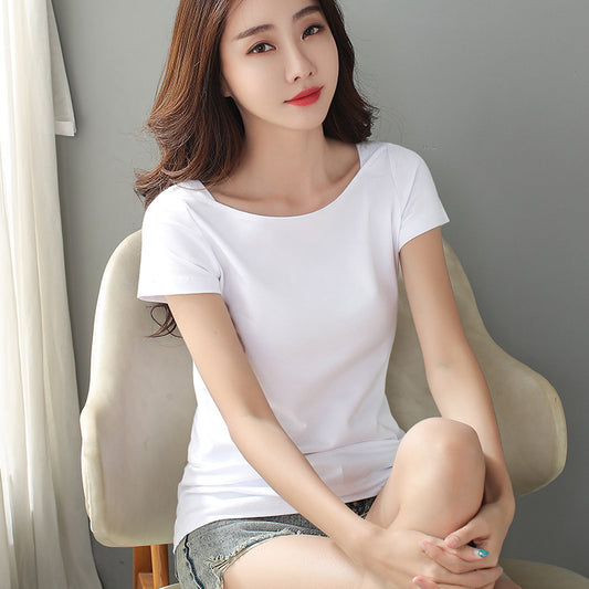 Fashionable Women's Slim Half-sleeved White Bottoming Shirt Top