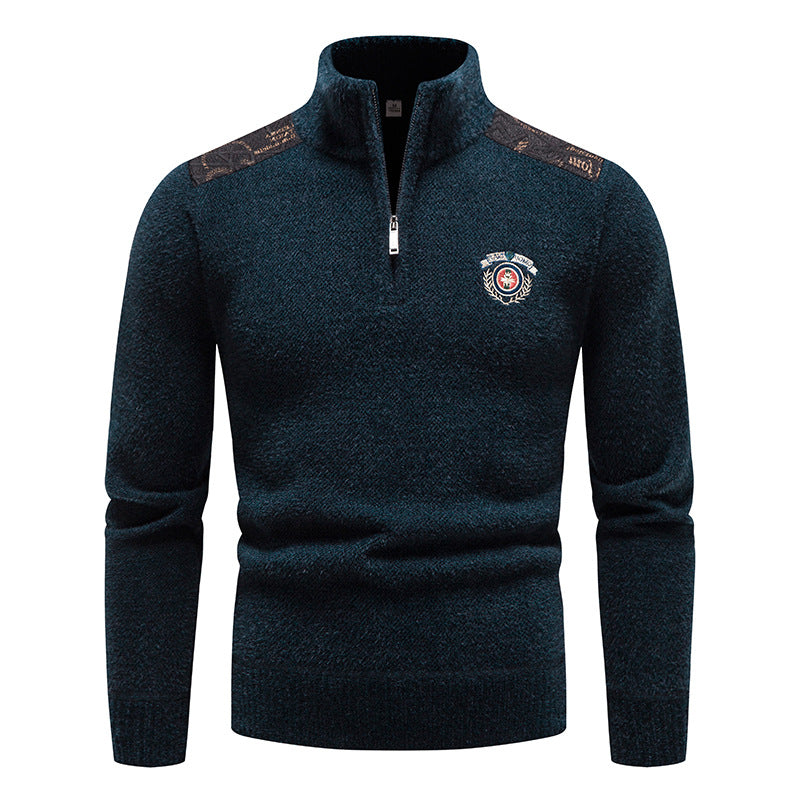 Pull épais en velours à col montant pour homme