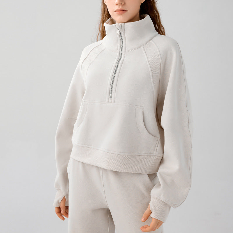 Women's Half-Zip High Collar Warm Fleece Pullover Sweater