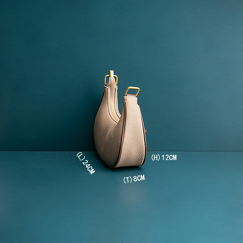 Niche Design Genuine Cowhide Leather Khaki Underarm Bag