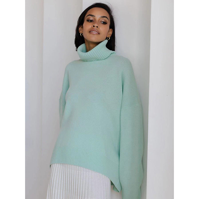 Soft Comfortable High Polo Collar Solid Color Pullover