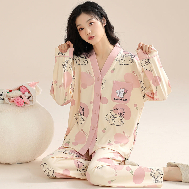 Ensemble pyjama à manches longues en coton pour femme