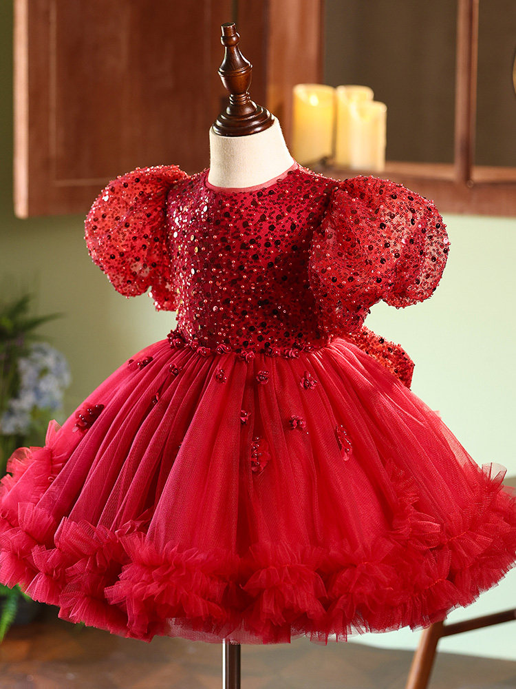 Robe de soirée rouge pour petites filles, idéale pour les spectacles