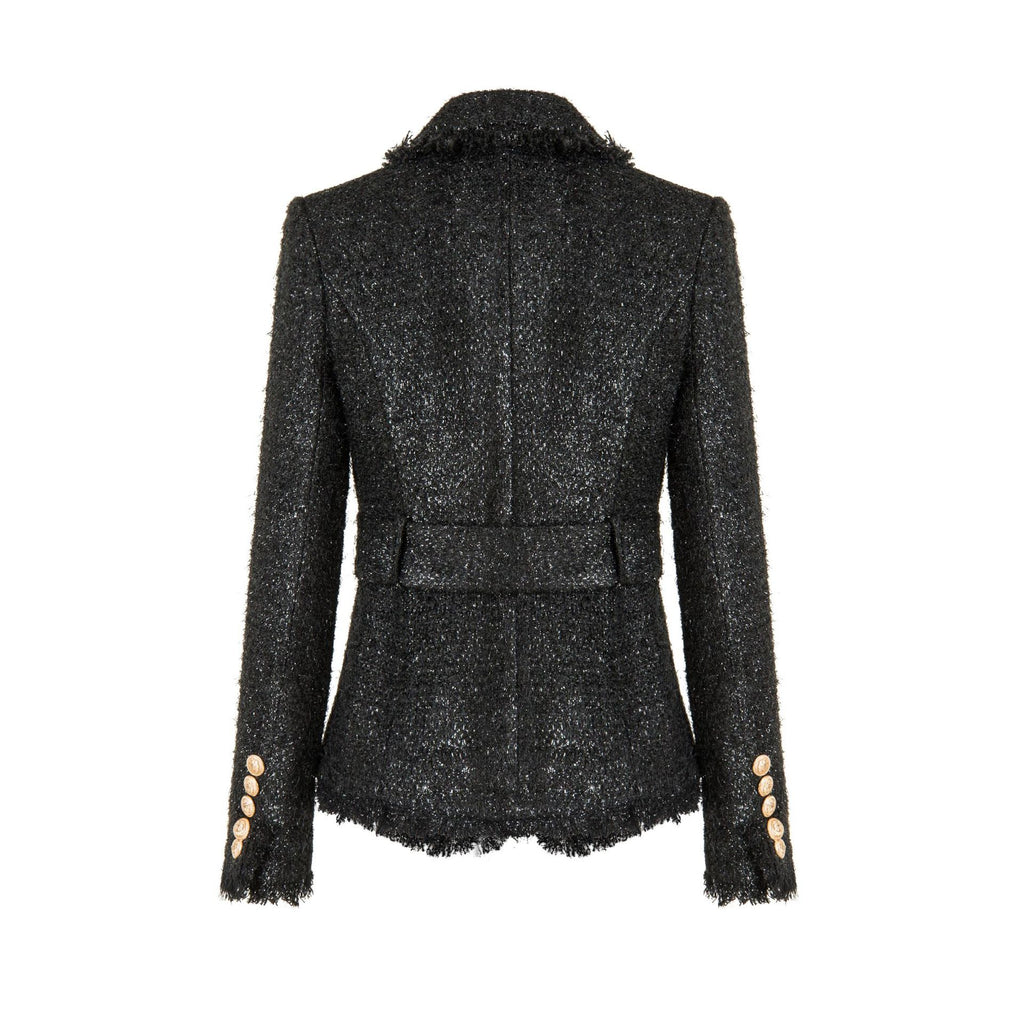 Veste blazer noire vintage double boutonnage coupe ajustée pour femme