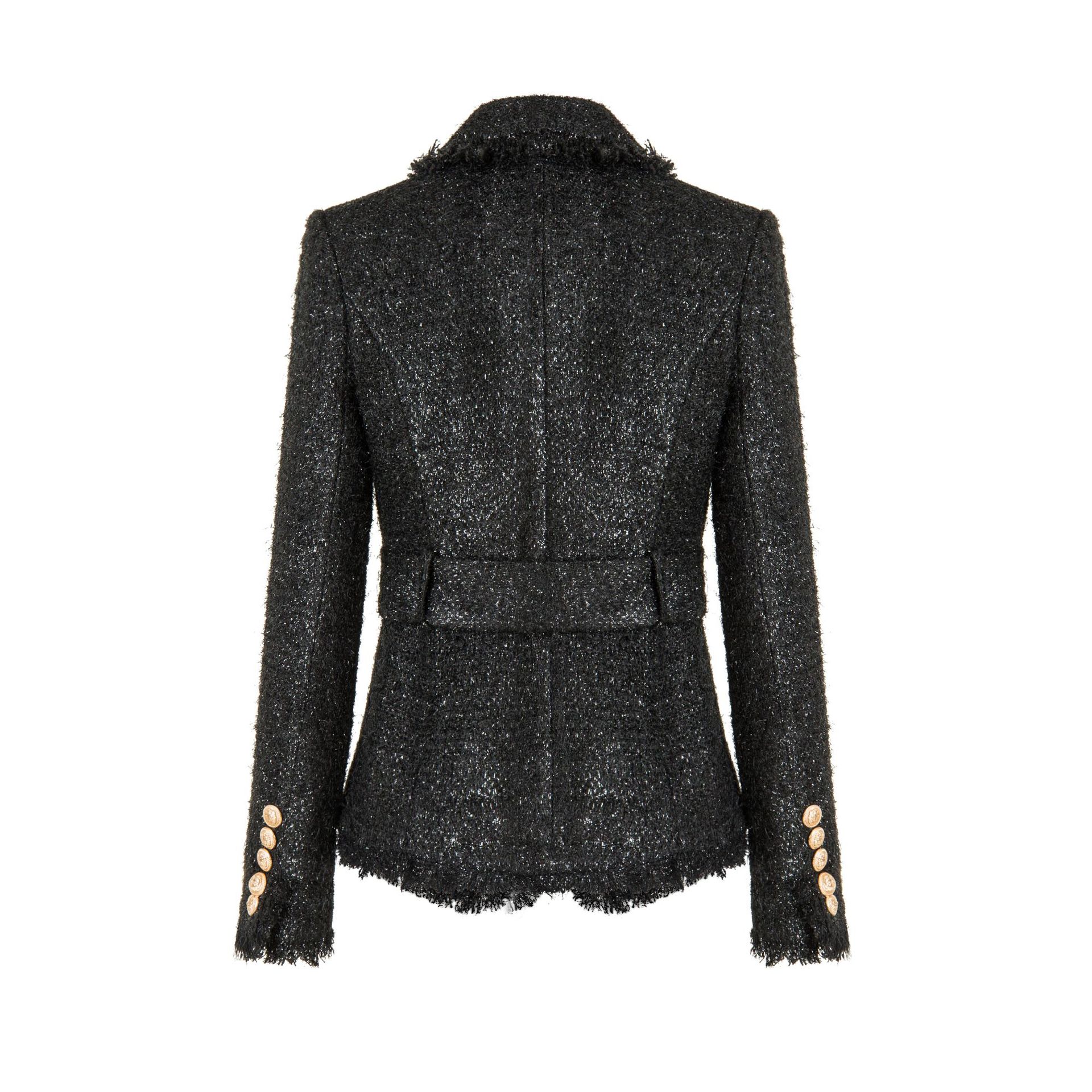 Veste blazer noire vintage double boutonnage coupe ajustée pour femme