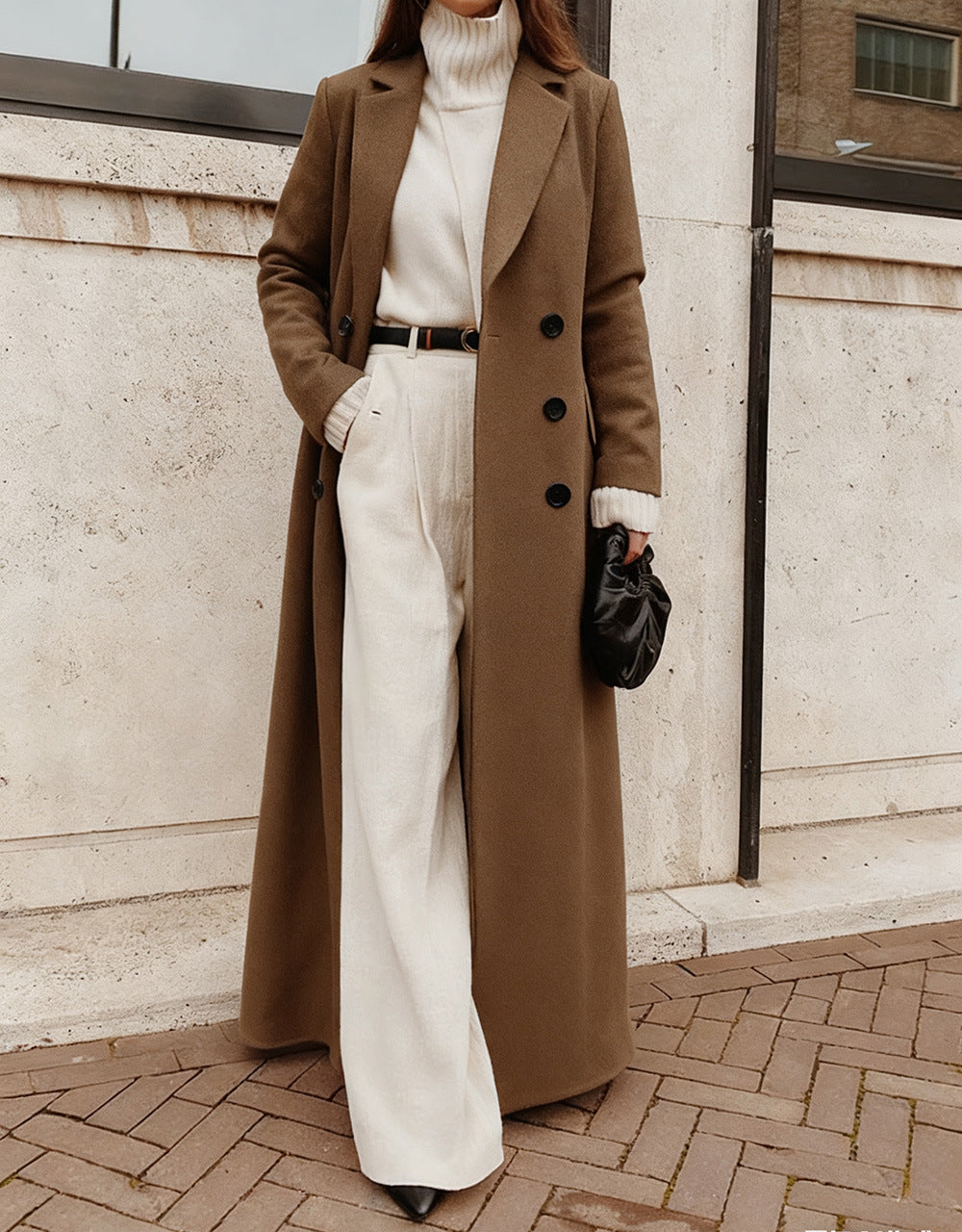 Women’s Autumn Winter Long Woolen Coat Warm Pure Color