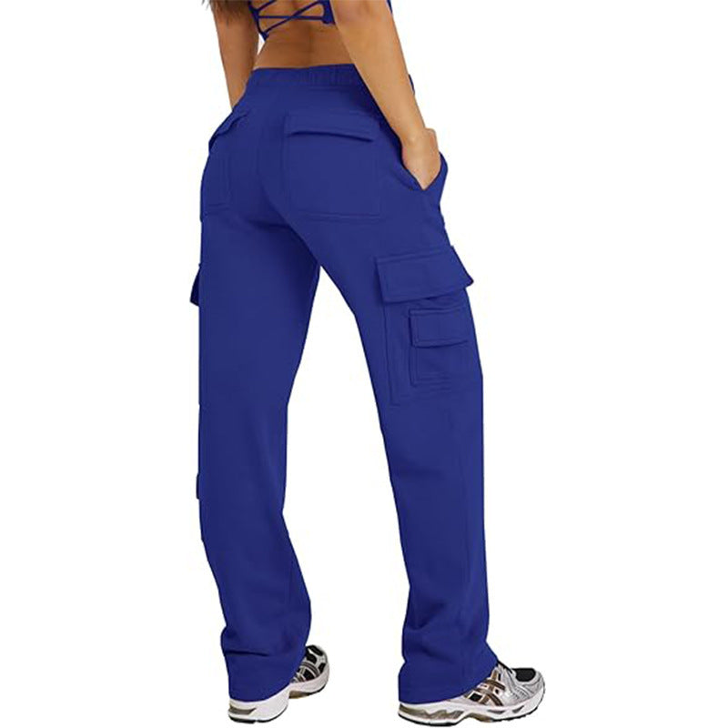 Pantalon cargo taille haute multi-poches coupe ample jambes larges sport
