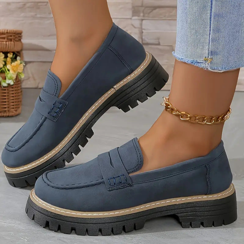 Chaussures décontractées à talon mi-haut pour femmes, style britannique mat