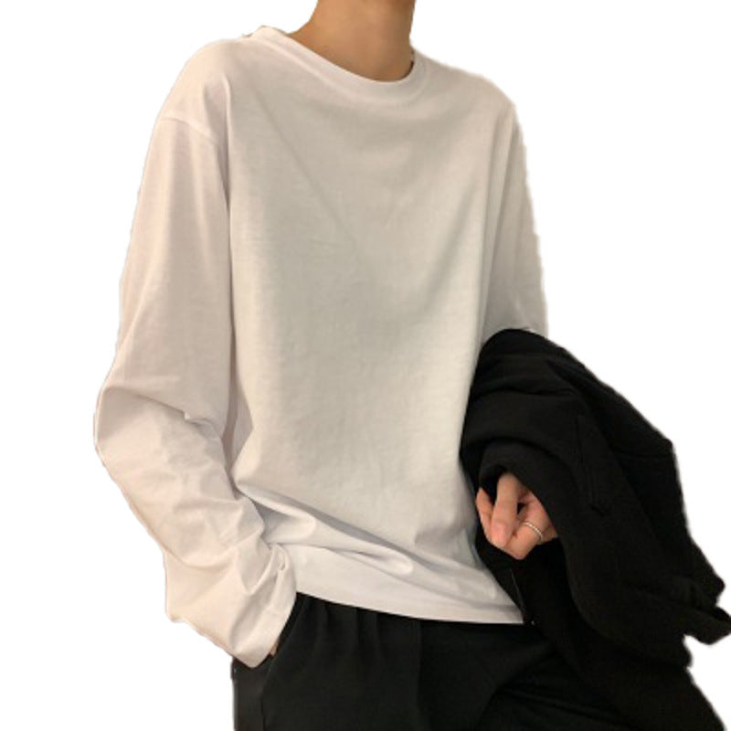 Women's White Long-Sleeve Solid Color Milk Silk T-Shirt
