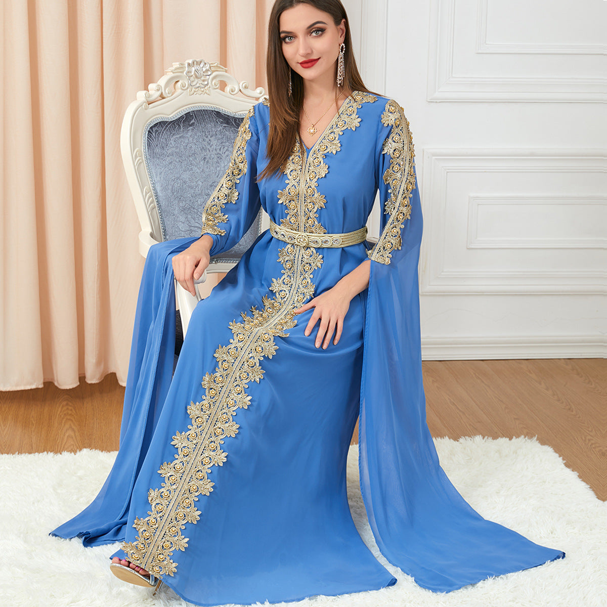 Arabian Women's Skirt Splicing Extra Long Sleeve Dress