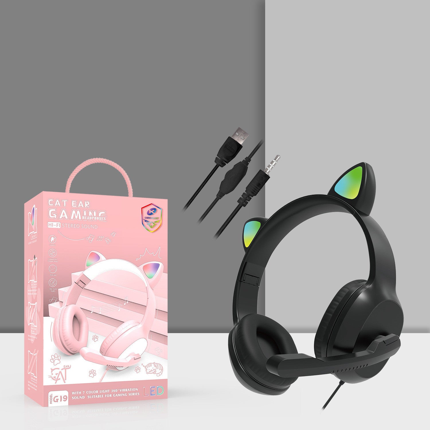 Wired Gaming Headphones G19 - Pink, Red, Black, Light Blue