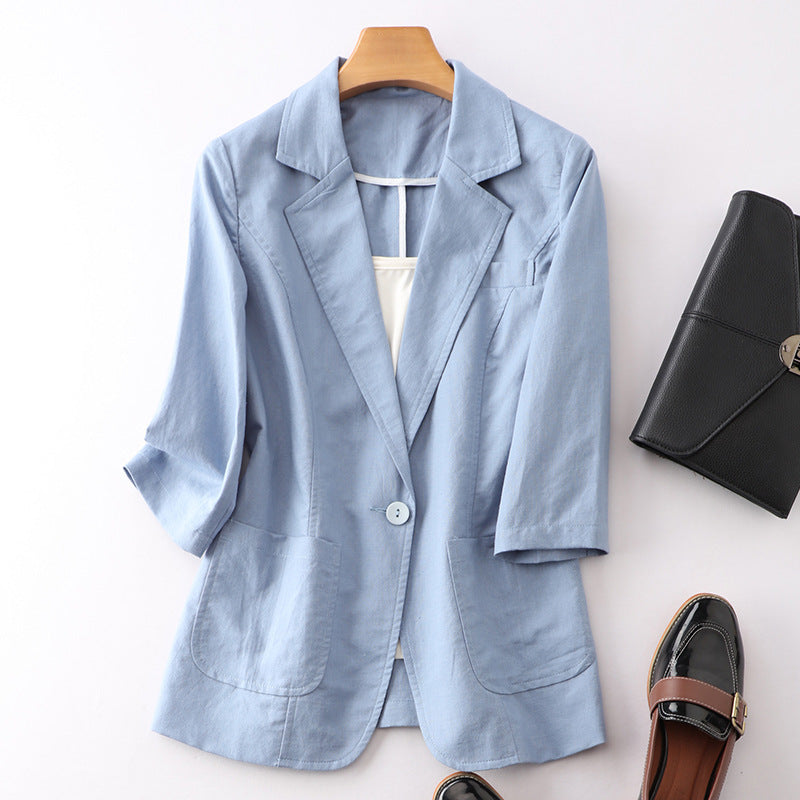 Lightly Mature Cotton Linen Suit for Women in Solid Colors
