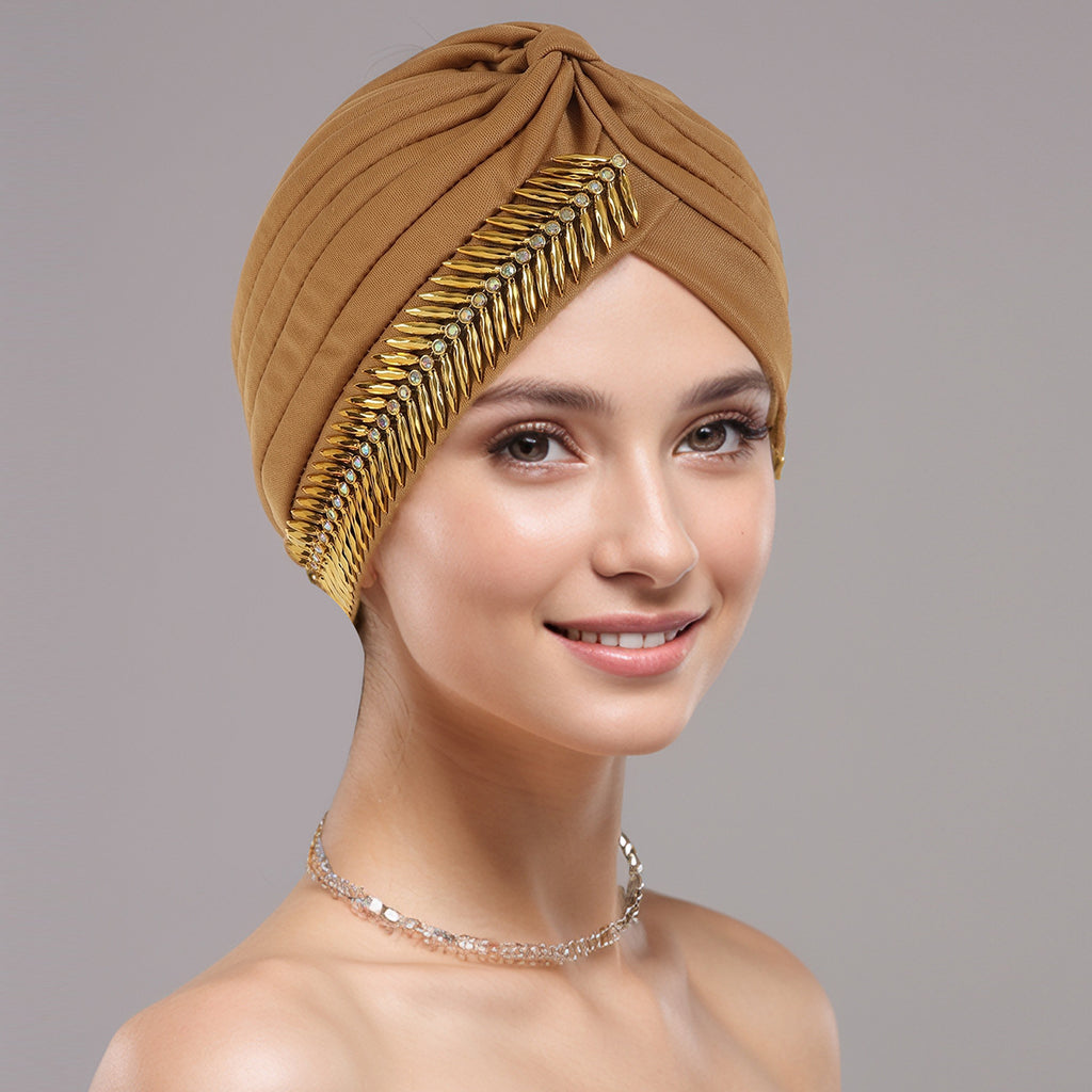 Turban plissé à strass pour femmes, bonnet élastique, foulard de Ramadan, bonnet chimio, chapeau africain