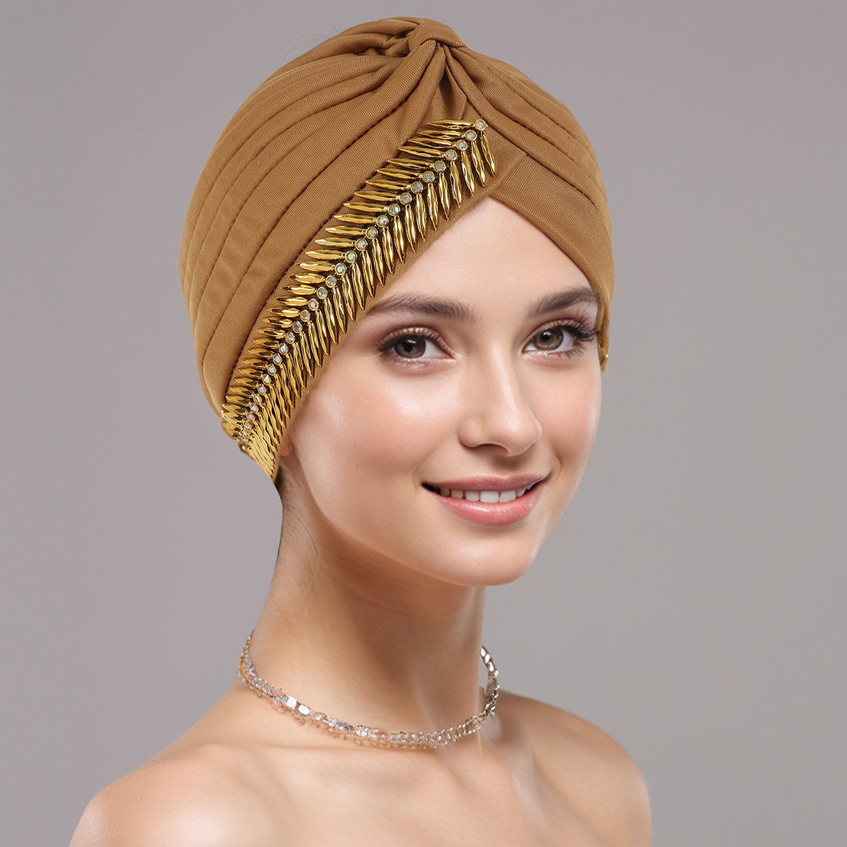 Turban plissé à strass pour femmes, bonnet élastique, foulard de Ramadan, bonnet chimio, chapeau africain