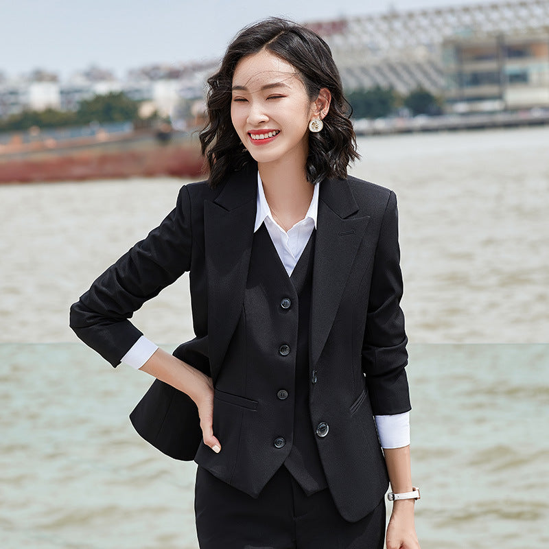 Fashion Lady Professional Blazer Suit with Vest and Trousers in Purple, Green, Navy Blue