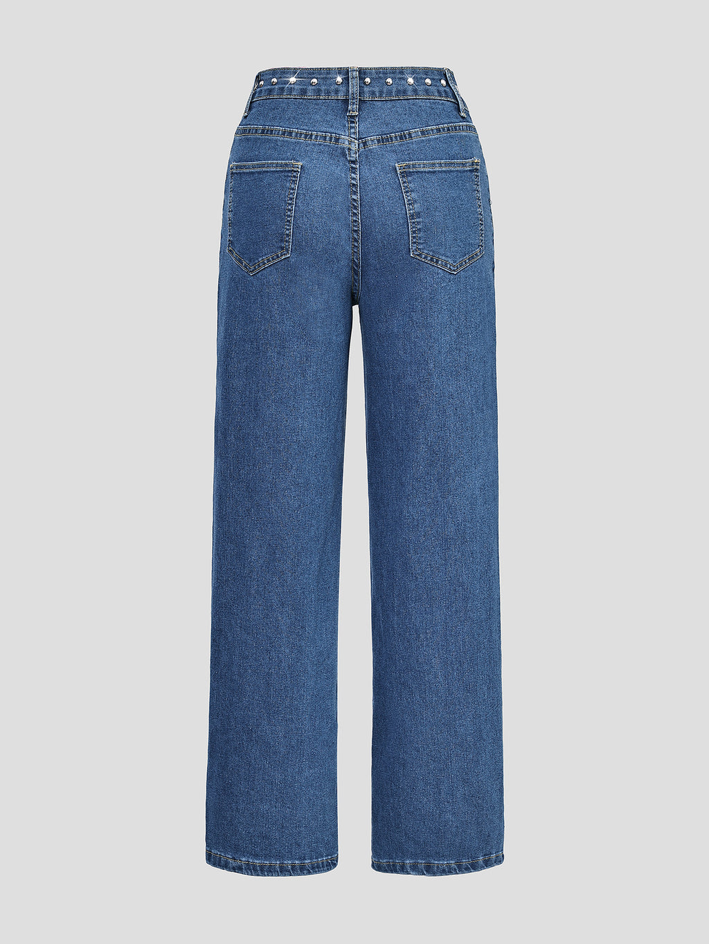 Jean droit taille mi-haute en denim bleu moyen pour femme : un look audacieux et tendance