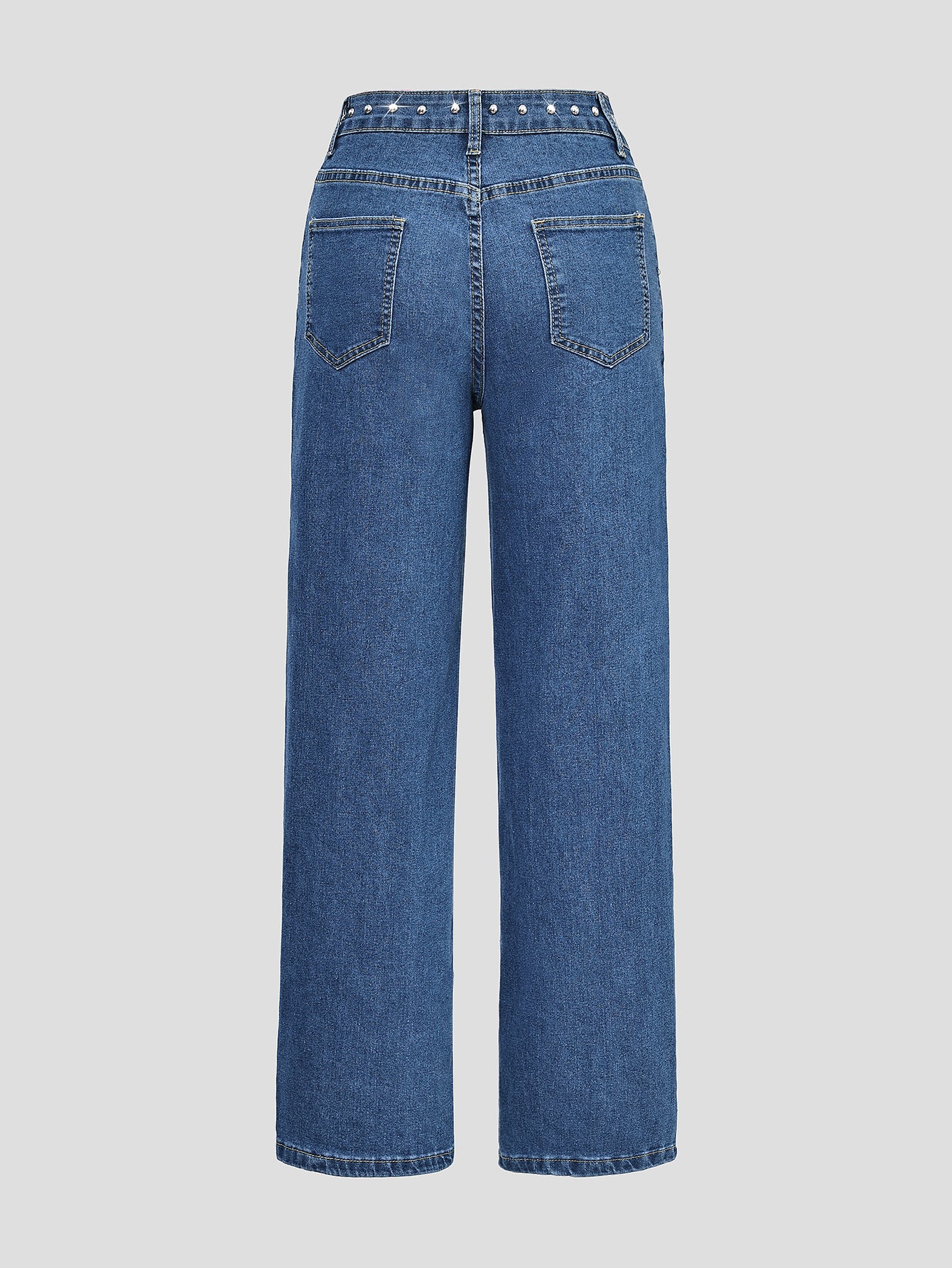 Jean droit taille mi-haute en denim bleu moyen pour femme : un look audacieux et tendance