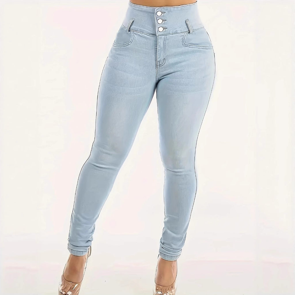 Women's High Waist Light Blue Stretch Shaping Hip Lift Jeans