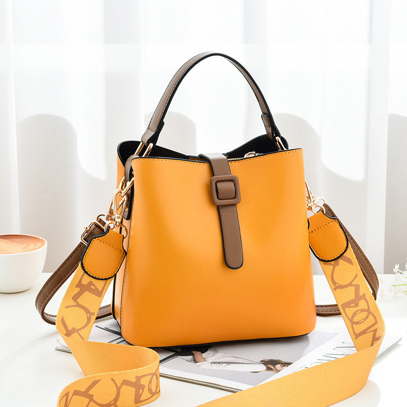 Medium PU Bucket Shoulder Bag for Women with Zipper Closure
