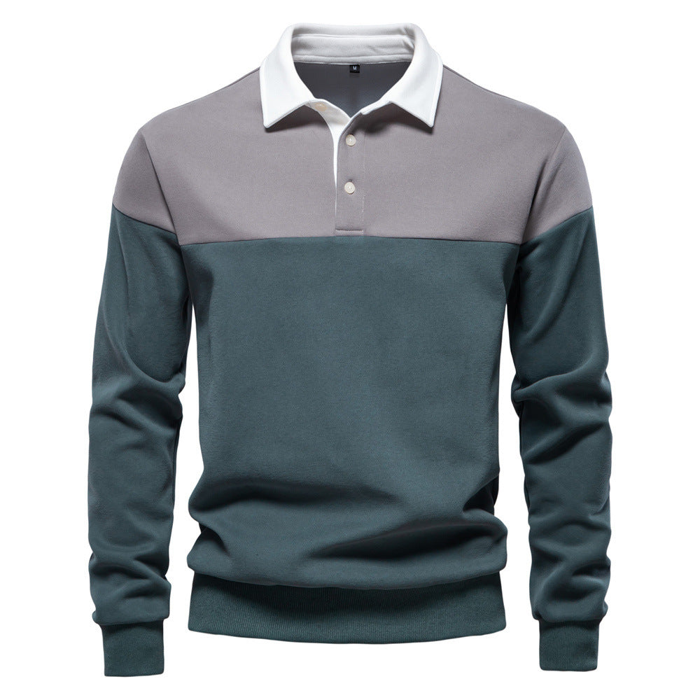 Pull en mélange de coton décontracté à manches longues et col polo pour homme