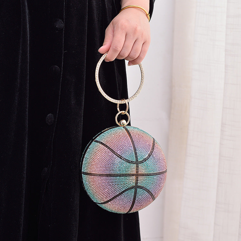 Colorful Round Basketball Dinner Bag Full Diamond 14cm Diameter