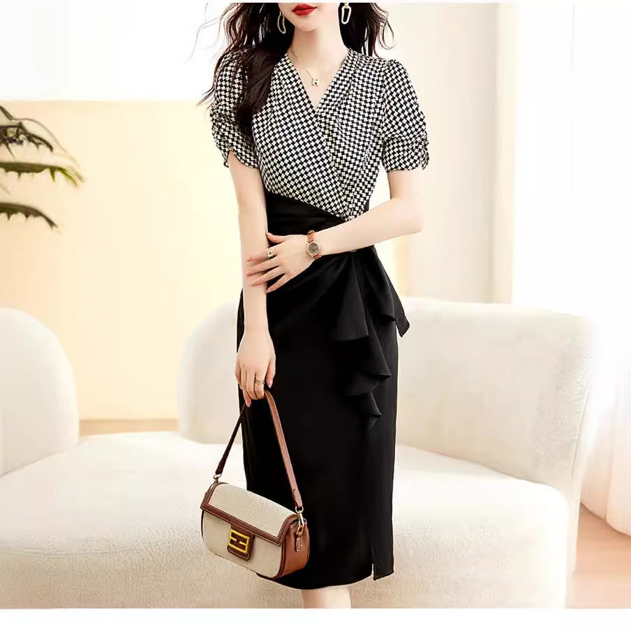 Elegant High Waist Plaid Mid-Length Sheath Skirt for Office Women