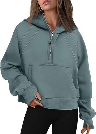 Sweat-shirt à capuche zippé avec poche Coupe ample Manches longues Pull pour femme