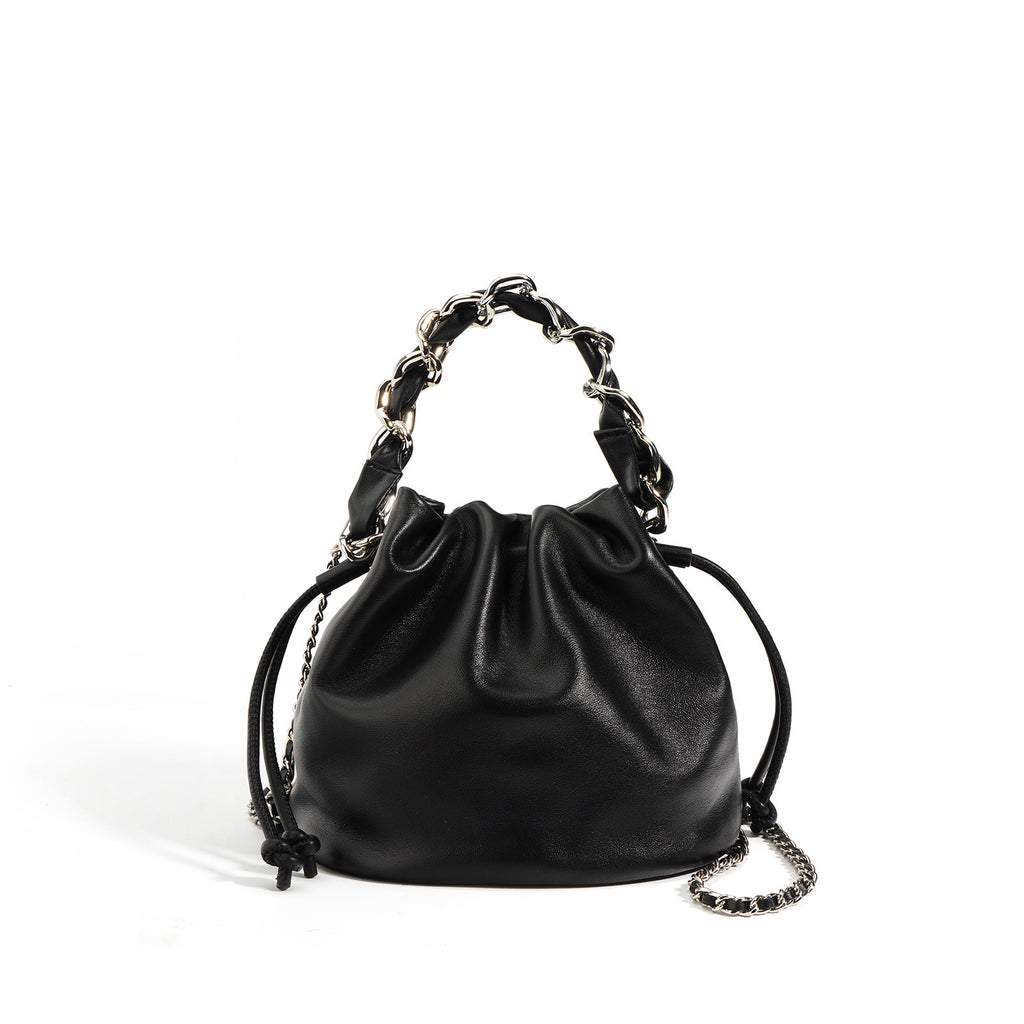 Women's Leather Drawstring Crossbody Bucket Bag - Adjustable Strap, Multiple Colors, 20x14x17cm