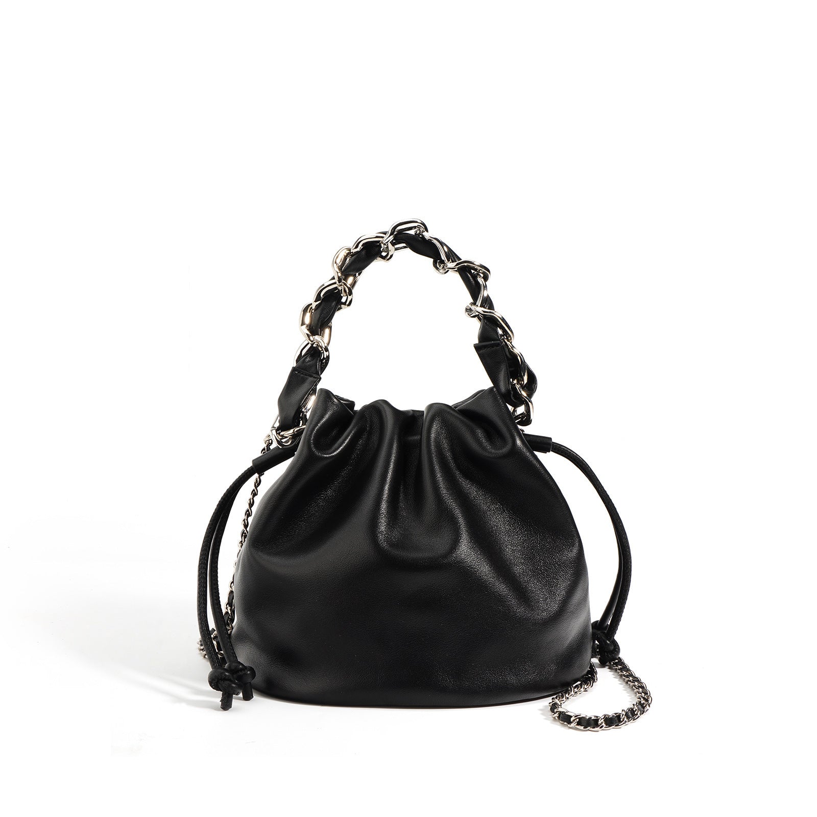 Women's Leather Drawstring Crossbody Bucket Bag - Adjustable Strap, Multiple Colors, 20x14x17cm
