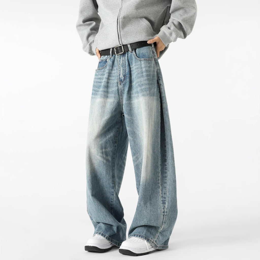 American Jeans Men Straight Light Blue Cotton Trousers