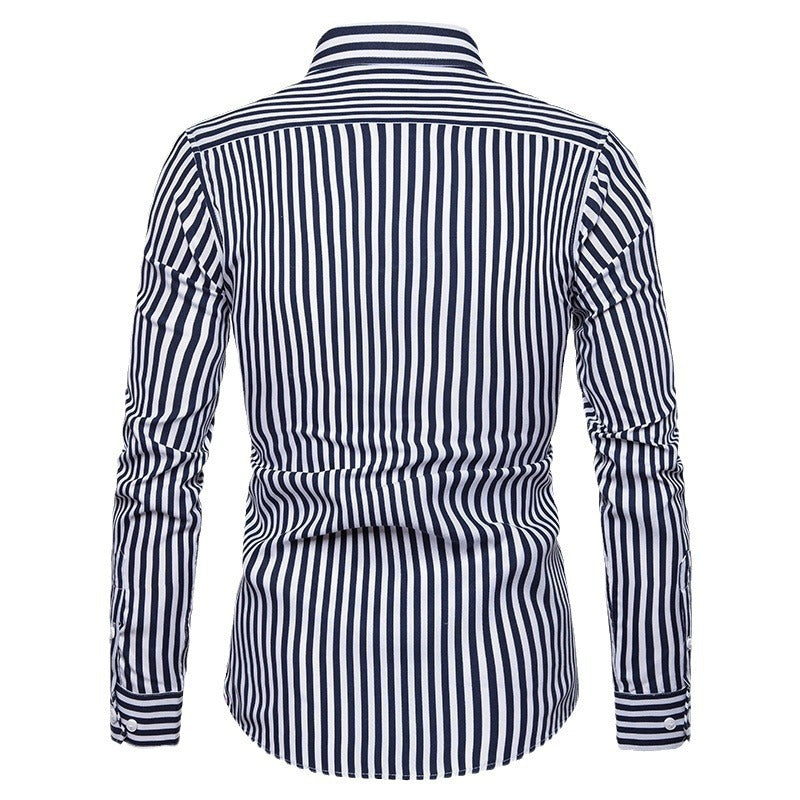 Men's Slim Long-Sleeve Casual Striped Shirt