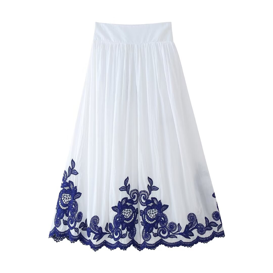 Embroidered Floral Skirt Suit for Women Polyester