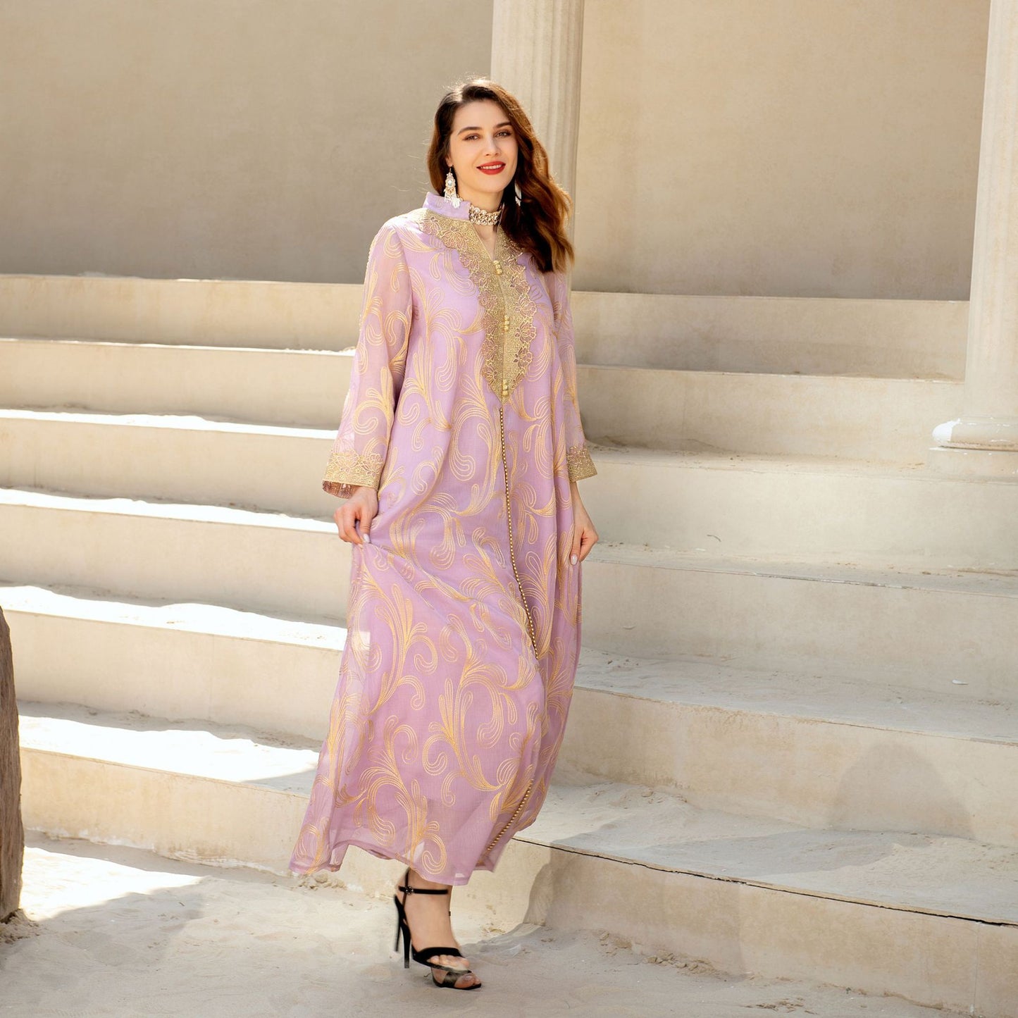 Muslim Spring Summer Middle East Embroidered Swing Dress
