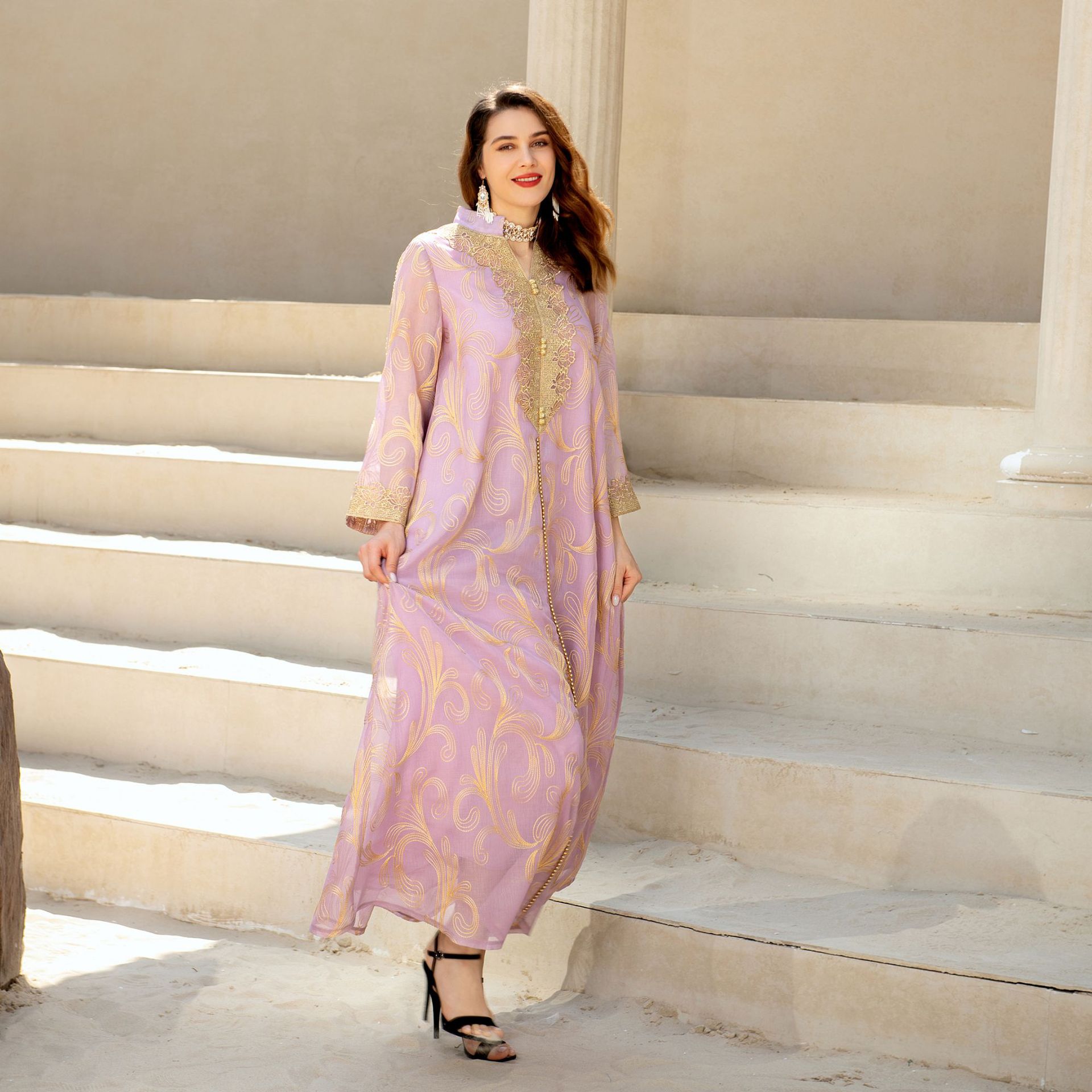 Muslim Spring Summer Middle East Embroidered Swing Dress